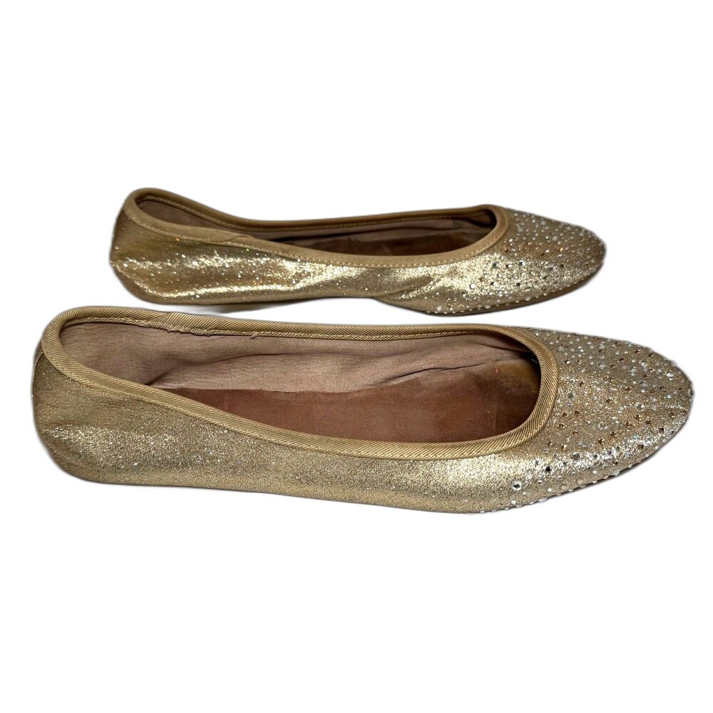 Style & Co Angelynn Ballet Flats Gold Metallic Rhinestone Toe Women’s 10M